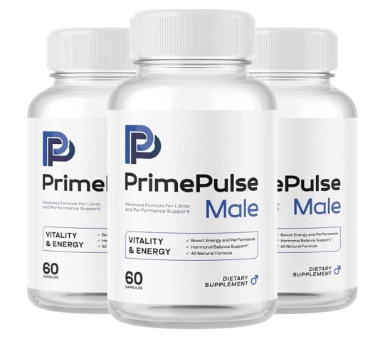PrimePulse Male Prime Pulse supplement bottles supporting energy and performance
